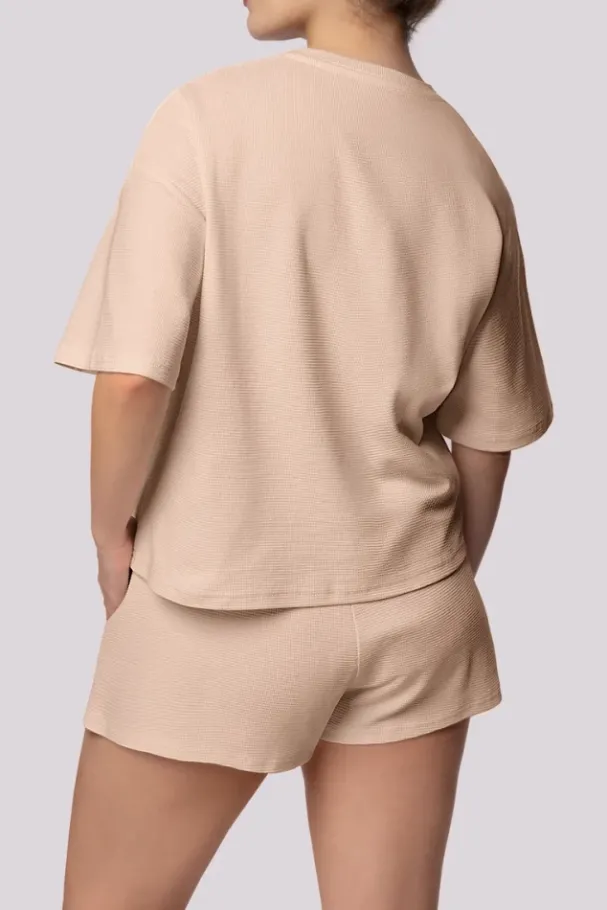 Beżowa Piżama z szortami COZY<Polski Sale