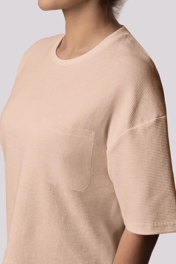 Beżowa Piżama z szortami COZY<Polski Sale