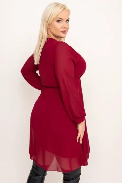 Bordowa Sukienka Elegancka PERLA<Włoski New