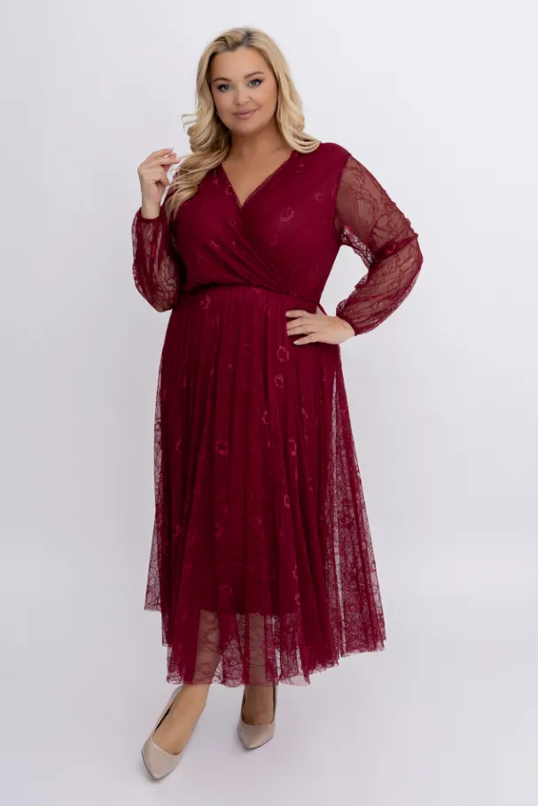 Bordowa Sukienka koronkowa RITORI<Włoski Discount