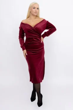 Bordowa Sukienka welurowa BAKARIA<Włoski New