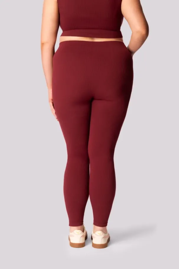 Burgundowe Legginsy prążkowane RIBBED<Polski