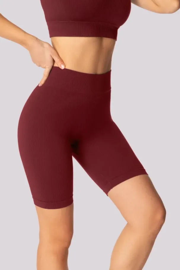 Burgundowe Spodenki bikery prążkowane RIBBED<Polski Outlet