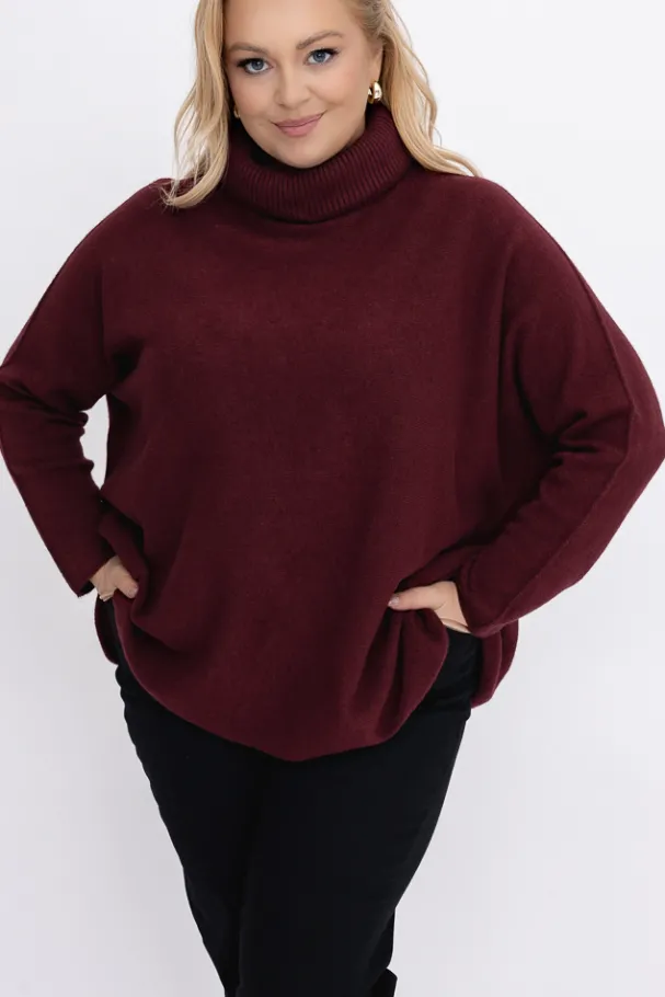 Burgundowy Sweter z golfem MONTIO<Włoski Clearance
