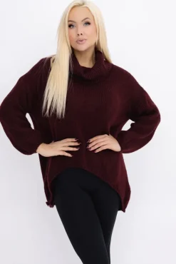 Burgundowy Sweter z golfem DELIO<Włoski