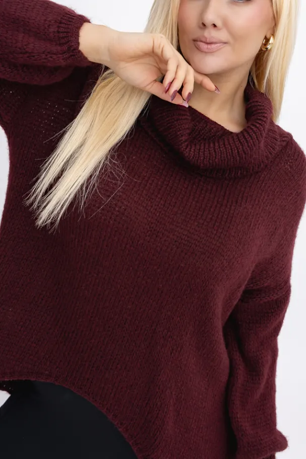 Burgundowy Sweter z golfem DELIO<Włoski
