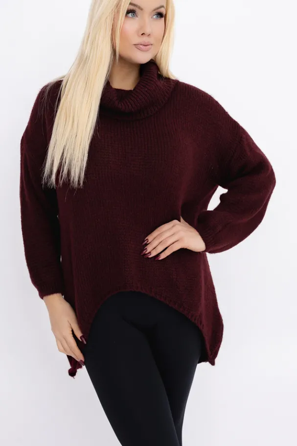 Burgundowy Sweter z golfem DELIO<Włoski