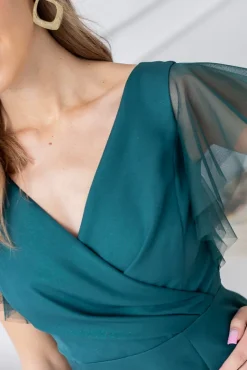 Butelkowozielona Sukienka błyszcząca SIMONIA<Polski Discount