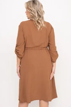 Camelowa Sukienka szmizjerka LIGUINI<Włoski New