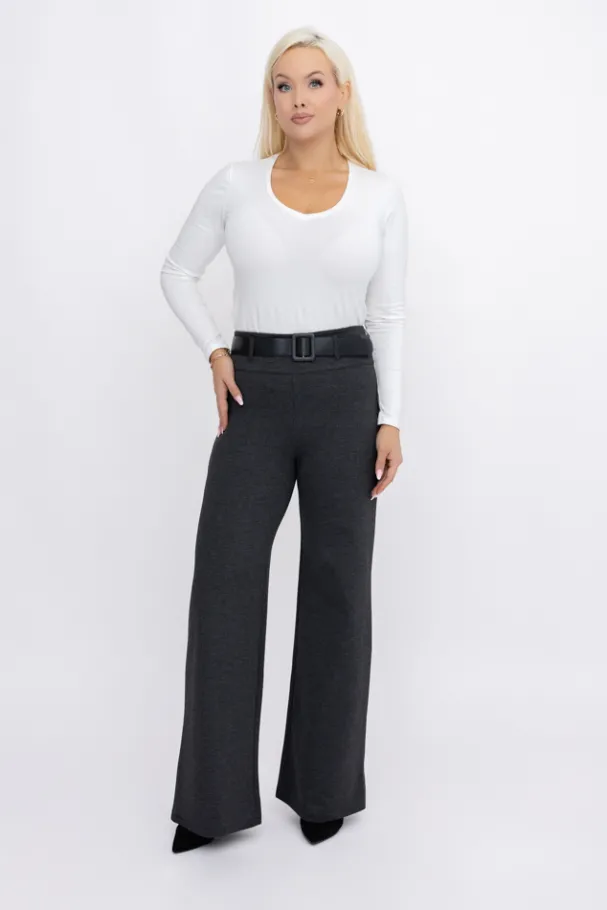 Ciemnoszare Spodnie z paskiem TRIMI<Włoski Clearance