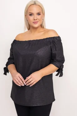 Czarna Bluzka błyszcząca LURESS<Polski Outlet