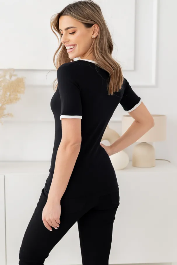 Czarna Bluzka VINDI Wzór 2<Polski Hot