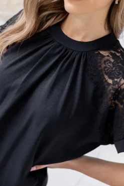Czarna Bluzka z koronkowymi rękawami BELOXI<Włoski Hot