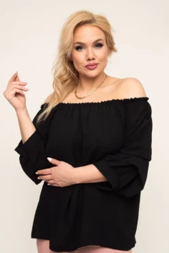 Czarna Bluzka z marszczonymi rękawami NANSI<Włoski Hot