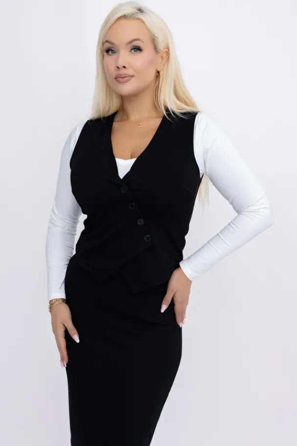 Czarna Kamizelka elegancka BELIZIA<Włoski Clearance