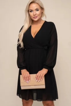 Czarna Sukienka Elegancka PERLA<Włoski Discount