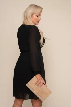 Czarna Sukienka Elegancka PERLA<Włoski Discount