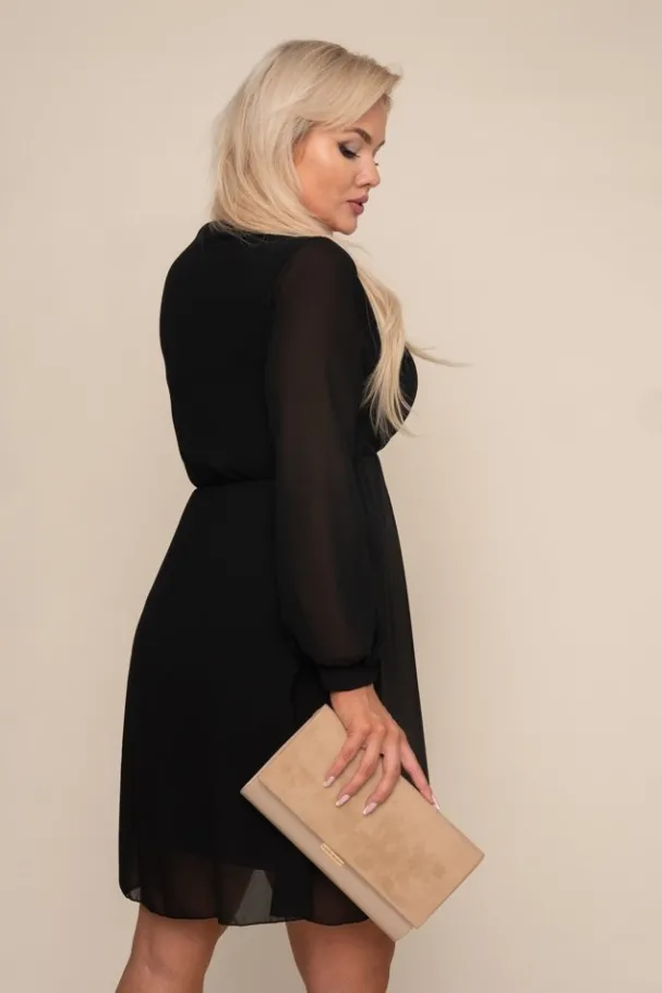 Czarna Sukienka Elegancka PERLA<Włoski Discount