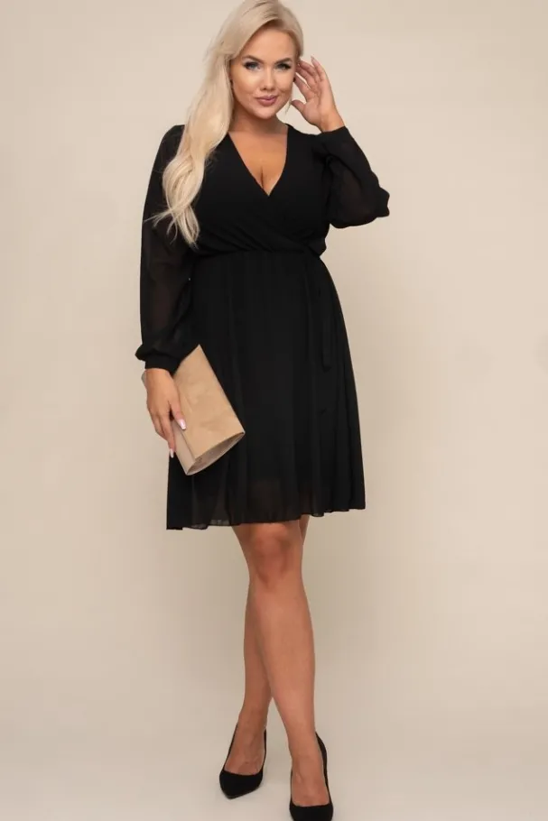 Czarna Sukienka Elegancka PERLA<Włoski Discount