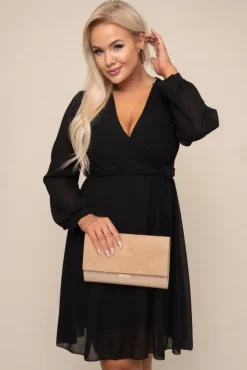 Czarna Sukienka Elegancka PERLA<Włoski Discount