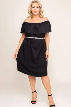 Czarna Sukienka FRILIA<Polski Discount