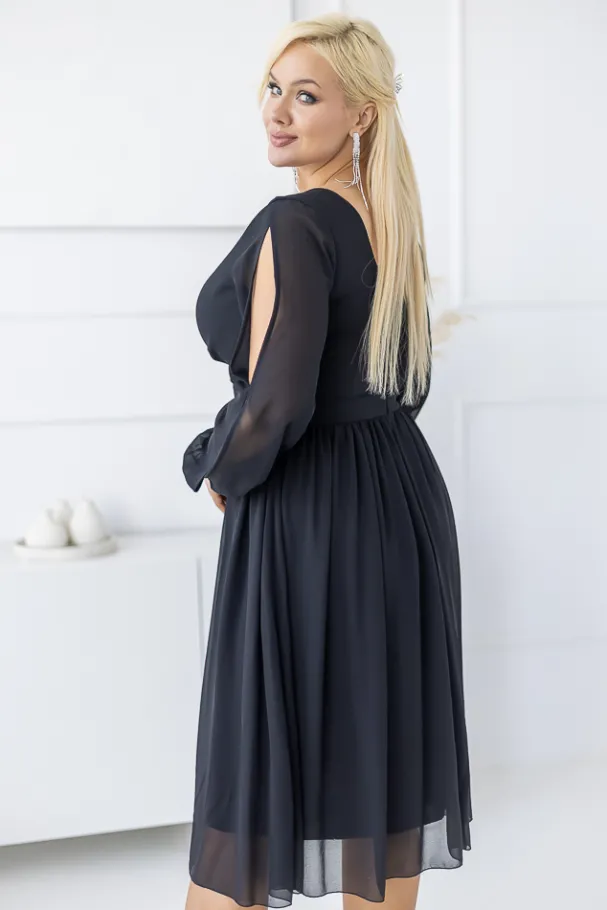 Czarna Sukienka szyfonowa VARIO<Polski Discount