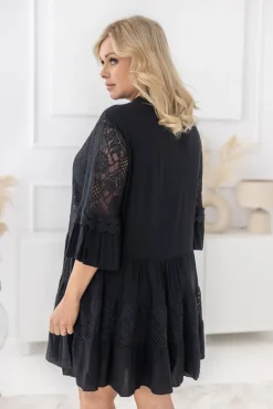Czarna Sukienka z haftem TULUZI<Włoski Discount
