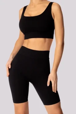 Czarne Spodenki bikery prążkowane RIBBED<Polski Sale