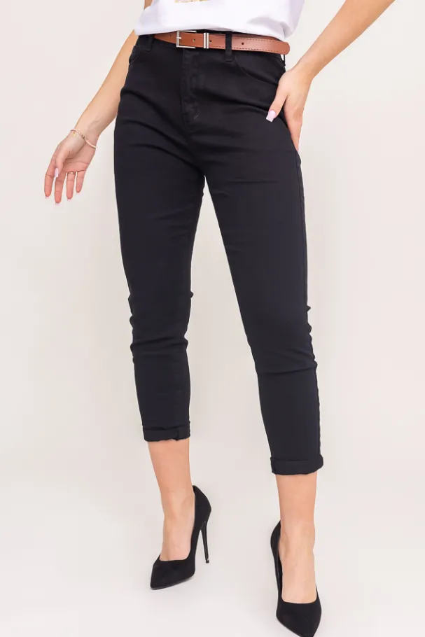 Czarne Spodnie jeansowe z paskiem SENTURIO< Discount