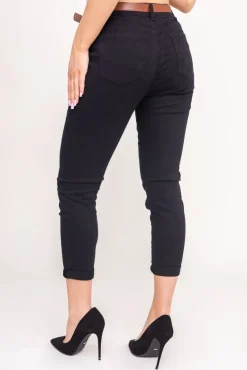 Czarne Spodnie jeansowe z paskiem SENTURIO< Discount