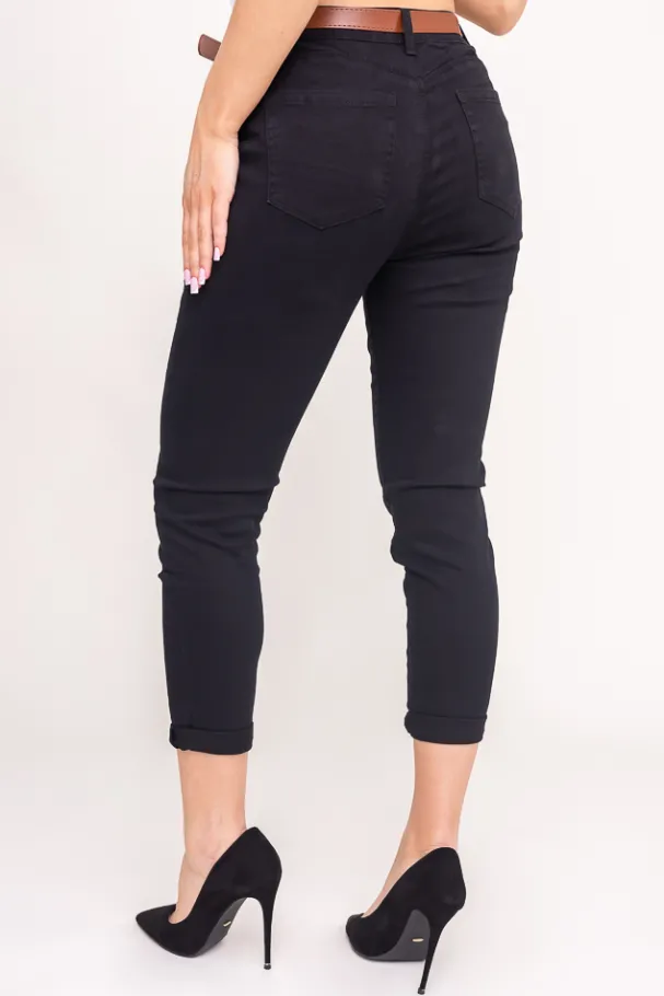 Czarne Spodnie jeansowe z paskiem SENTURIO< Discount