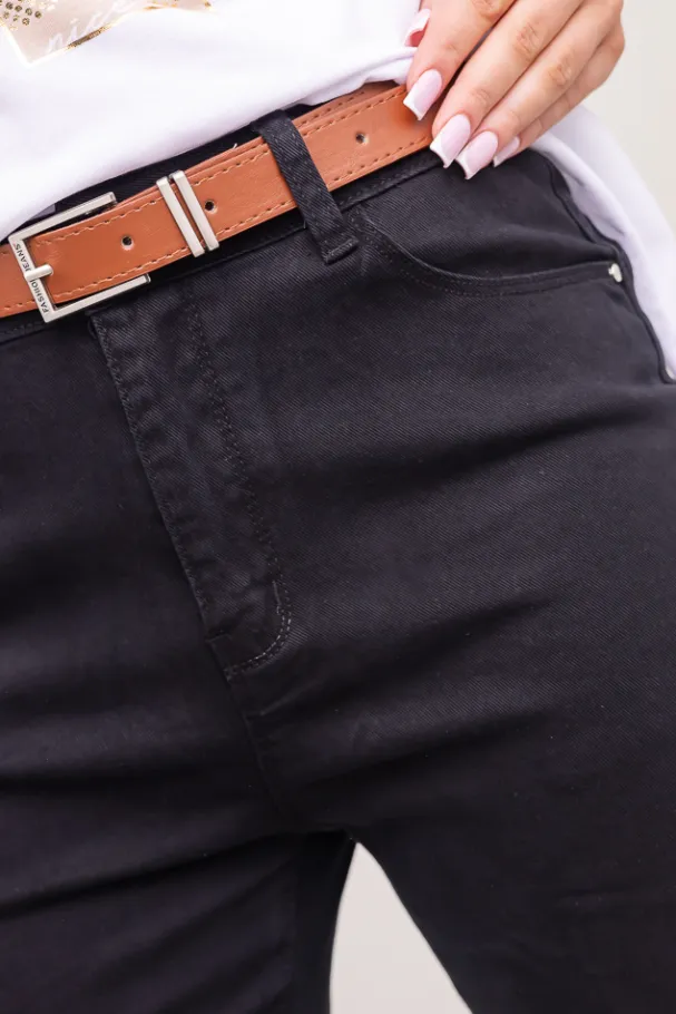 Czarne Spodnie jeansowe z paskiem SENTURIO< Discount