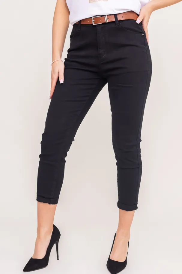 Czarne Spodnie jeansowe z paskiem SENTURIO< Discount