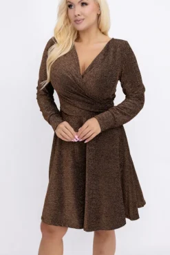 Czekoladowa Sukienka błyszcząca RASTORI<Włoski Outlet