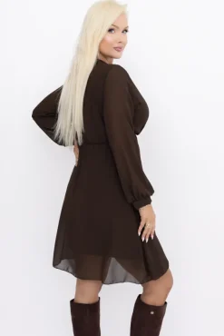 Czekoladowa Sukienka Elegancka PERLA<Włoski Outlet