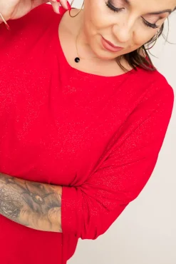 Czerwona Bluzka Brokatowa DEQUZI<Polski Hot