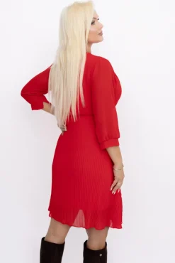 Czerwona Sukienka szyfonowa plisowana UNTURI<Włoski Discount