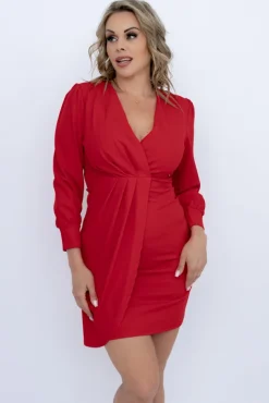 Czerwona Sukienka z marszczeniem VISTERO<Włoski Best