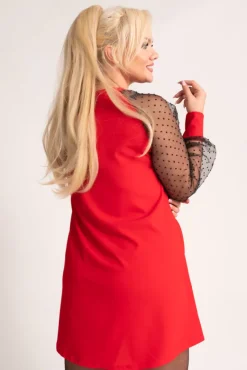 Czerwona Sukienka z przezroczystymi rękawami BONDI<Włoski Best