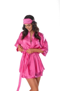 Fuksjowy Szlafrok satynowy kimono MAGENTA KIMON SLEVES<Polski Outlet