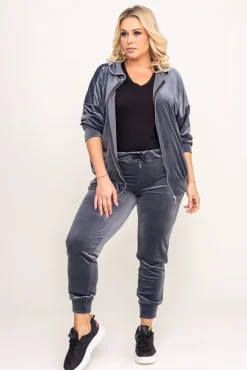 Grafitowy Komplet Dresowy welurowy KARMENIO<Włoski Clearance
