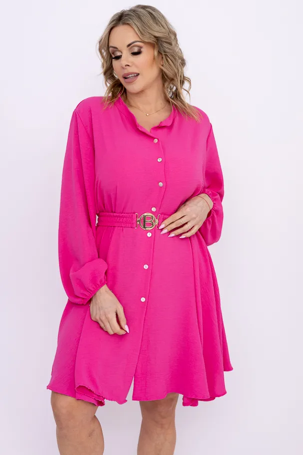 Jasnoróżowa Sukienka koszulowa z paskiem DEPERI<Włoski