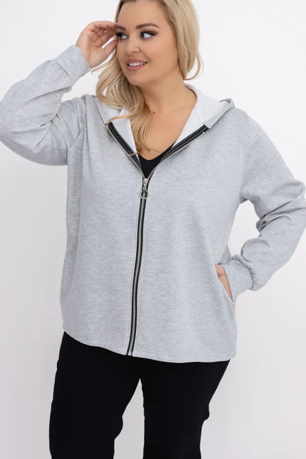 Jasnoszara Bluza z kapturem KORDIEN<Włoski Discount