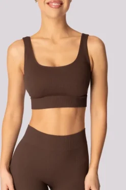 Kawowy Top prążkowany RIBBED<Polski Sale