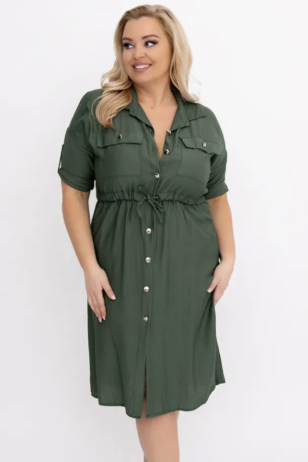 Khaki Sukienka szmizjerka SAFERI<Włoski Sale