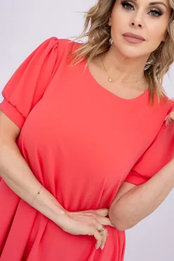 Koralowa Sukienka z falbaną DOLIEN<Włoski Sale