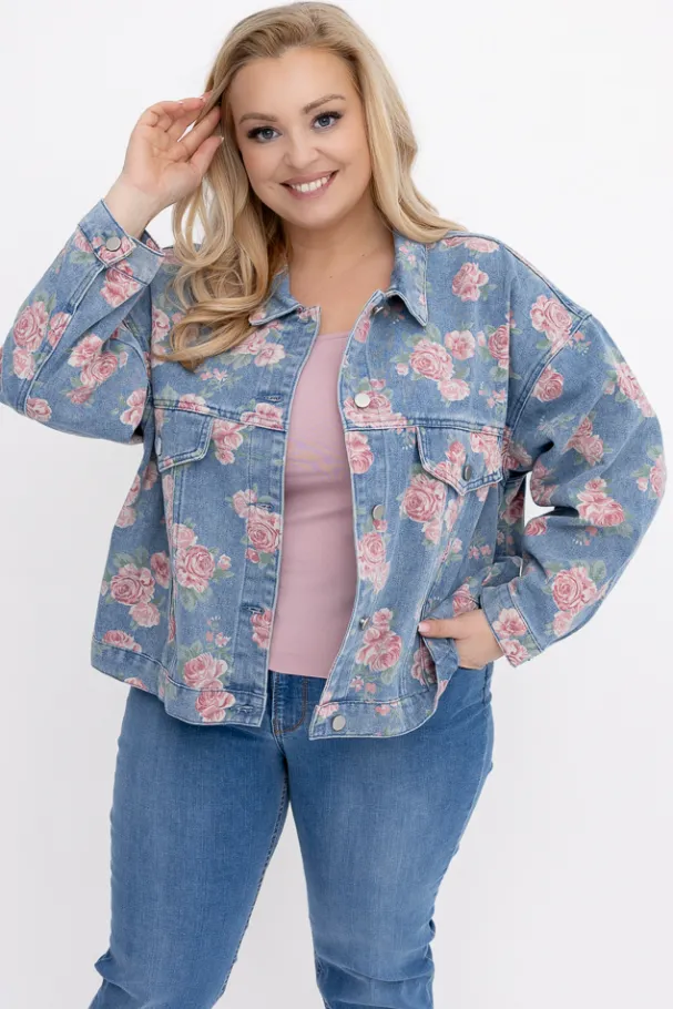 Kurtka jeansowa w kwiaty ROSALI<Włoski Discount