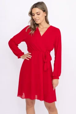 Malinowa Sukienka Elegancka PERLA<Włoski New
