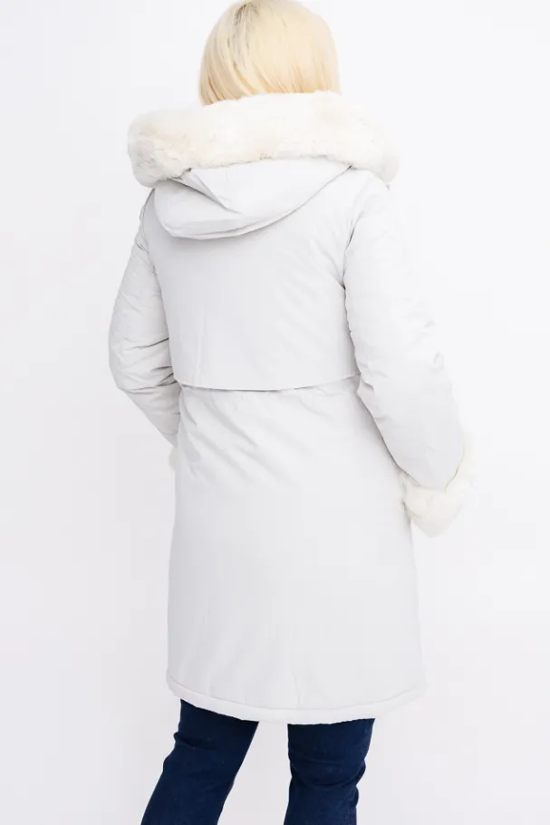 Śmietanowa Kurtka puchowa z kapturem SNOWY<Włoski Discount