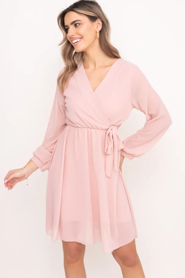 Pudroworóżowa Sukienka Elegancka PERLA<Włoski Sale